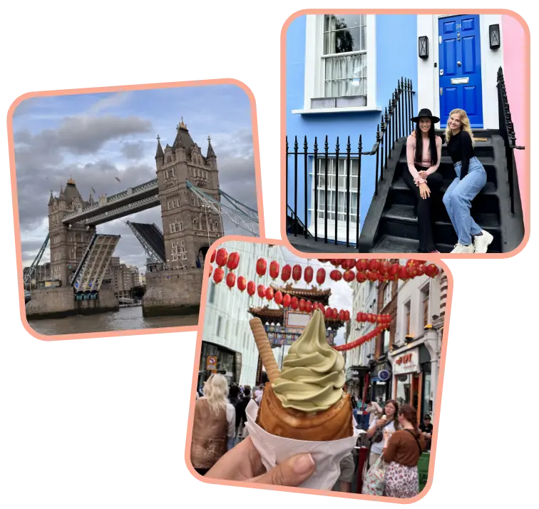 Kobiety odpoczywające na schodach urokliwej londyńskiej kamienicy oraz widok na słynny most Tower Bridge w słoneczny dzień.To jedno z tych miejsc, które robią wrażenie bardziej niż się spodziewasz.